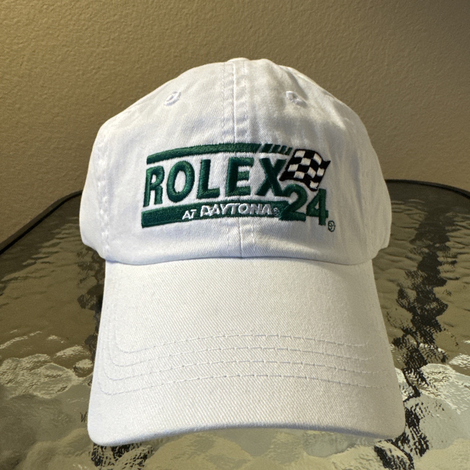 Rolex 24 At Daytona White Cap Hat Racing Green Embroider Spellout Side Logo New